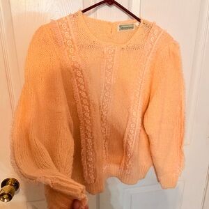 Vintage Peach Sweater with Lace Detail